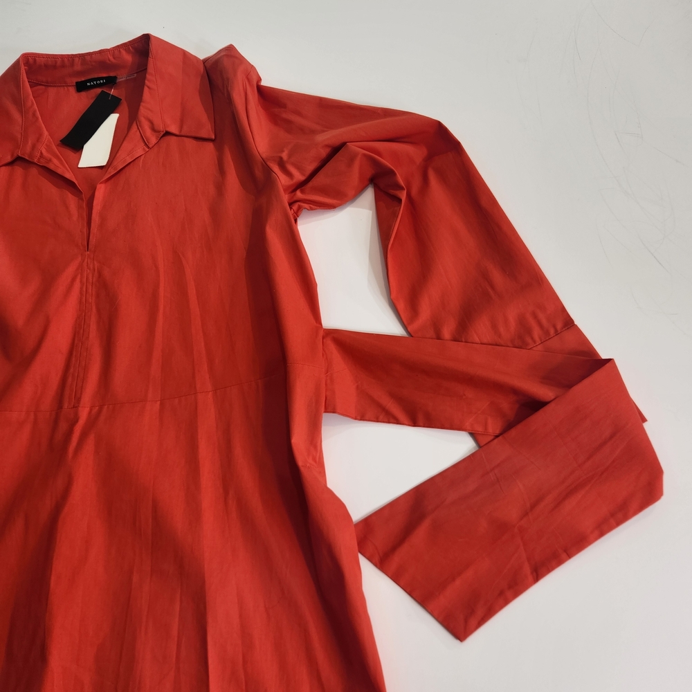 Natori Women's Collared Tunic Blouse Size S Cotton Poplin Tie Front Orange 01 - Picture 5 of 16